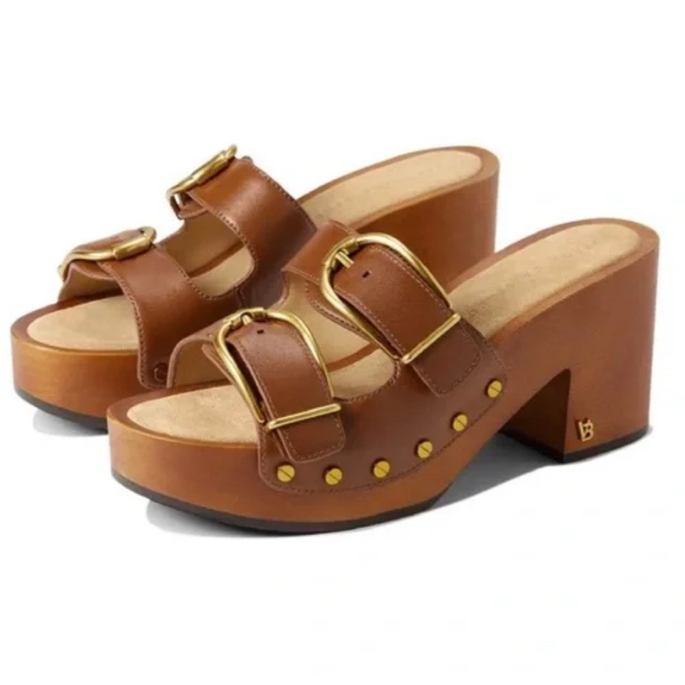 Veronica Beard Brown Mules with Gold Buckle